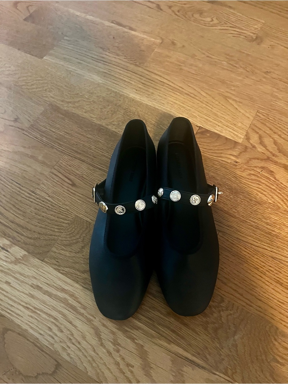 American Eagle Outfitters Black Mary Jane Flats with Decorative Metallic Buttons